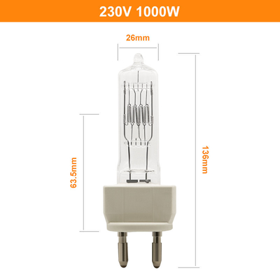 230v 1000w Żarówka halogenowa z pojedynczą końcówką Film Studio Oświetlenie Lampy projektora filmowego 300h