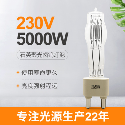 230V 5000W G38 ​​Studio Kwarcowa żarówka Lampa halogenowa łodzi 180mm 125000lm